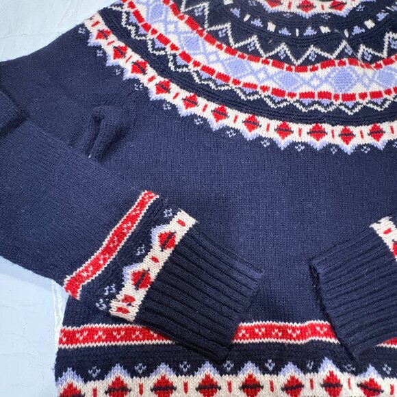 Share J Crew Faire Isle Navy Wool Alpaca Sleeve balloon  rollneck Sweater Sz S - Picture 7 of 9